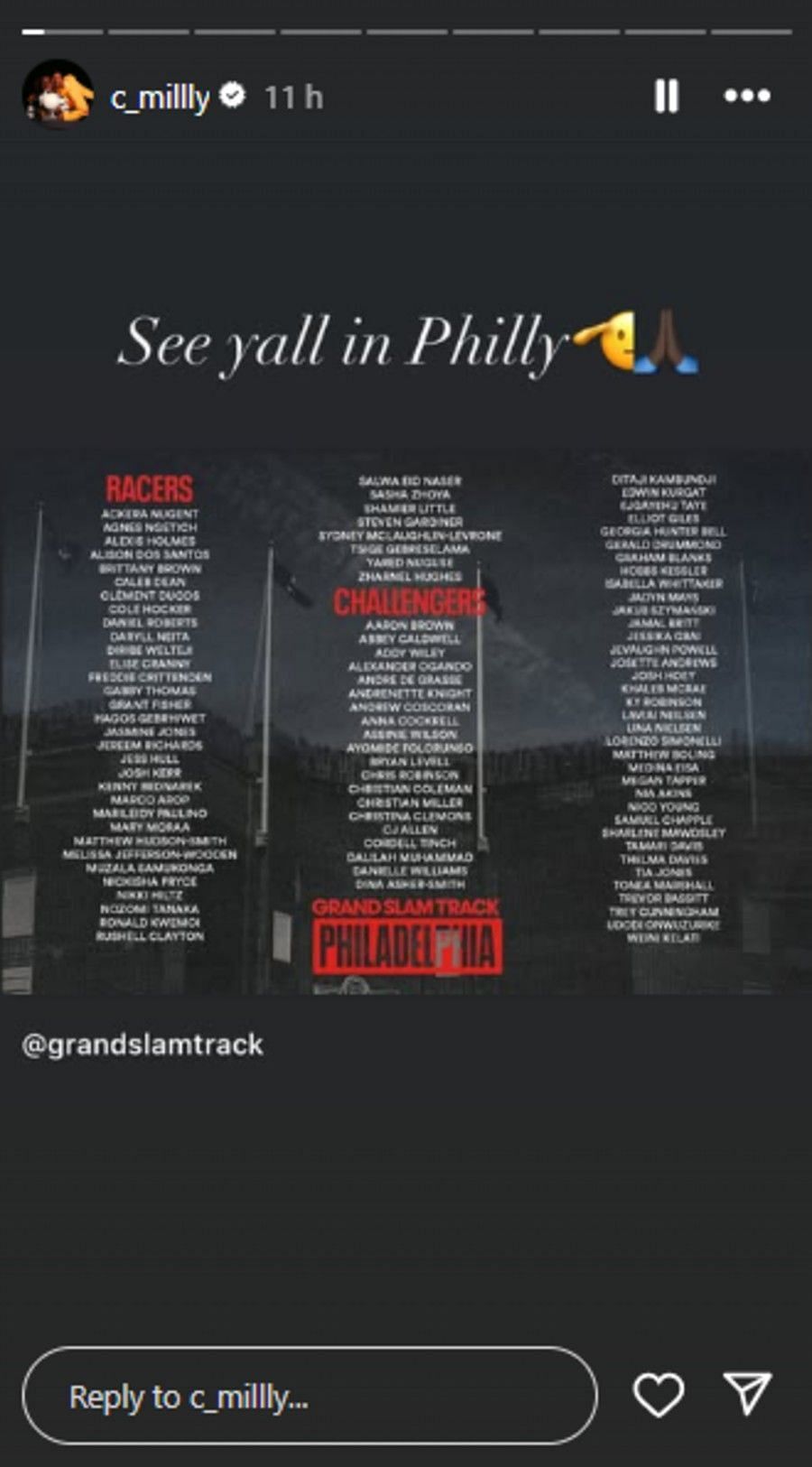 Screenshot of Miller's' Instagram story.